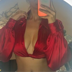 House of CB Red Silk Top